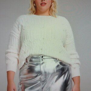 Trendy Plus Size Embellished Cable-Knit Sweater